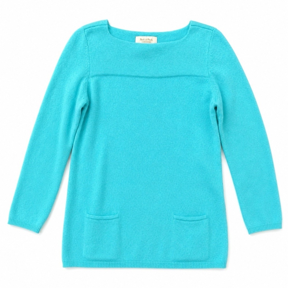 Peck And Peck 2 ply Cashmere Sweater Size S Turquoise Blue Vintage